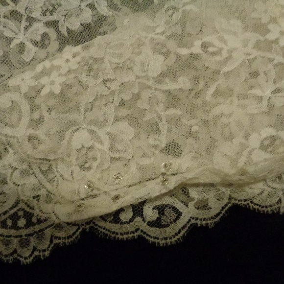 WEDDING WHITE PARTY BEADED LACEY OVER BLOUSE M - Picture 7 of 8